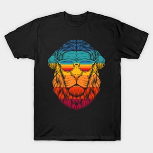 Retro Lion Headphones T-Shirt